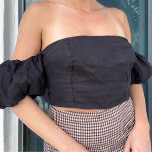 Loft Beach Black Linen Crop Top M